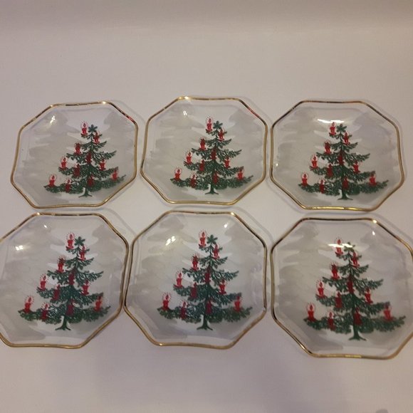 Unbranded Dining Christmas Tree Dessert Plates Octagon Lot Of 6